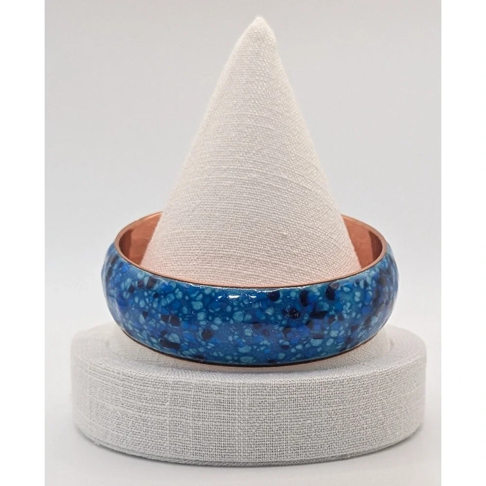 Vintage MCM Signed Matisse Renoir Blue Enamel Copper Bangle Bracelet